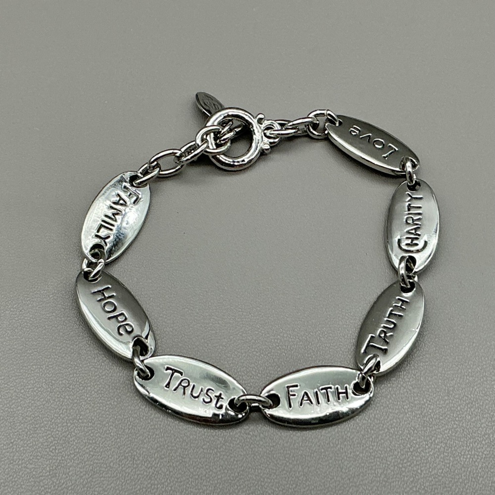 Premier Designs Bracelet Silver Tone Inspirational Faith Hope Love 7.5 Inches